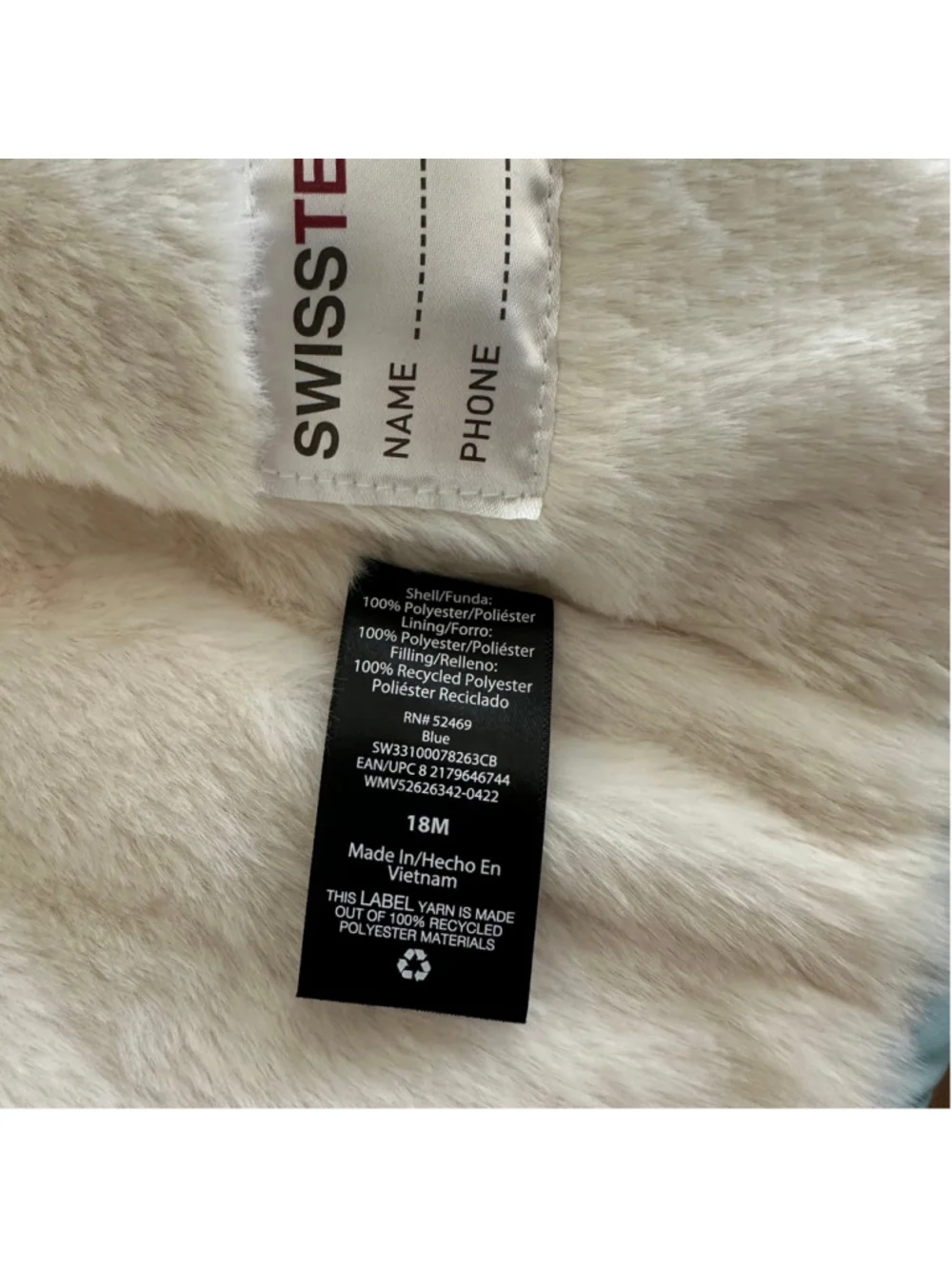 SWISSTECH Baby Puffer Jacket 18M Blue White Faux Fur Winter Coat